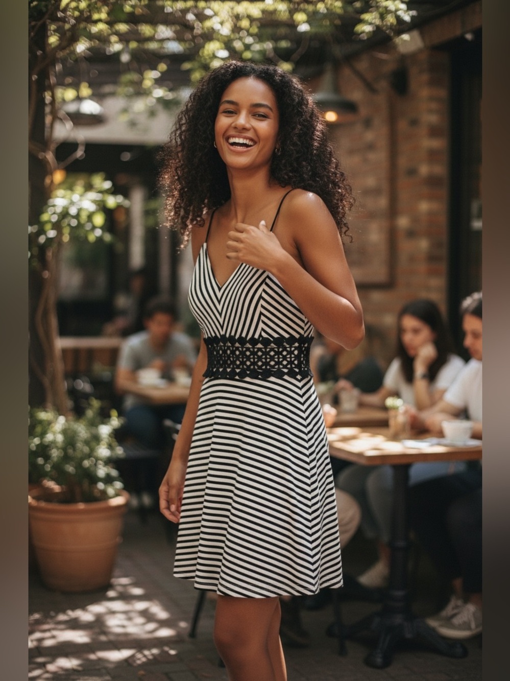 TRUE ROCK Black & White Striped Spaghetti Strap Mini Dress